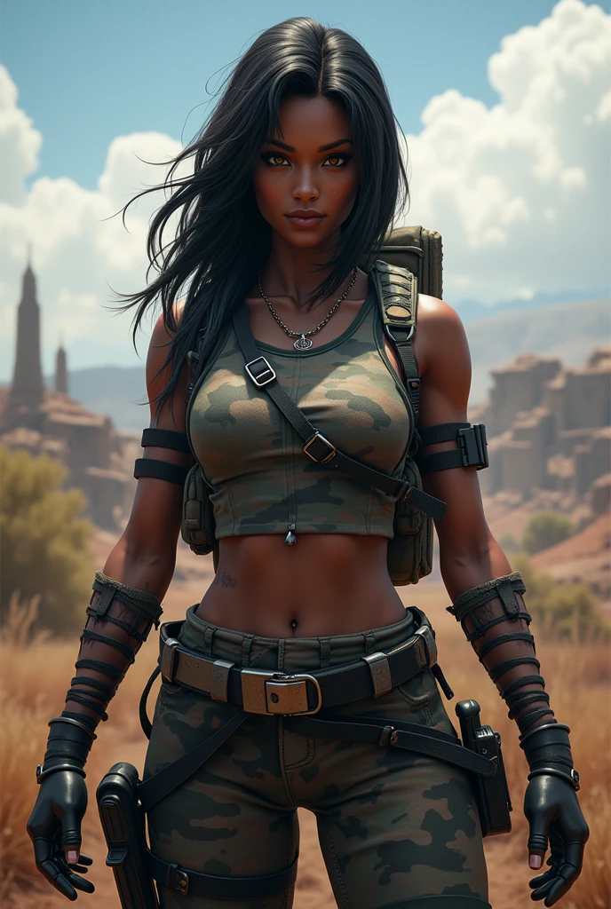 Female darkskin pubg character Put the words "Lany Delgato" on her
