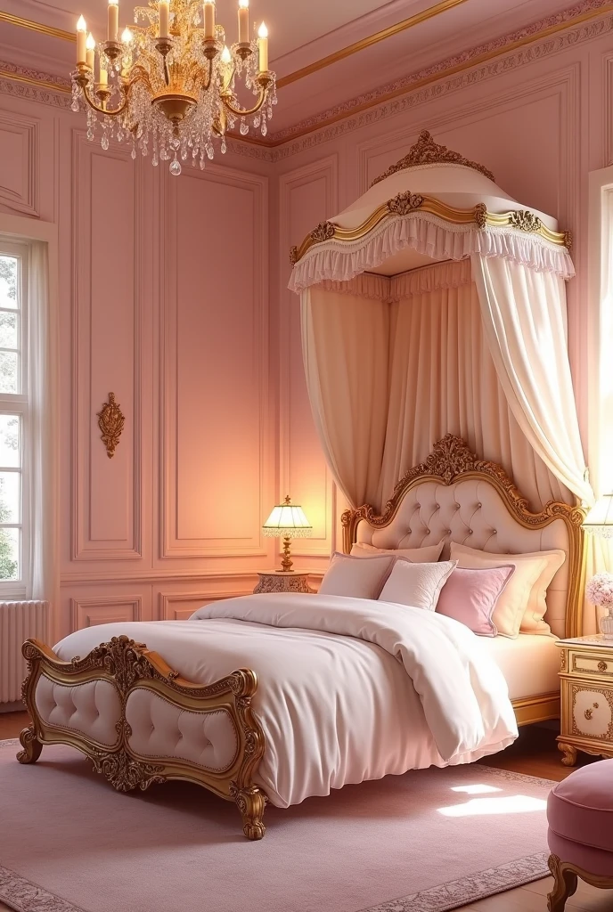 Ivory Gold,Cute pink gold room、princess bed,kawaii tech，Princess bed