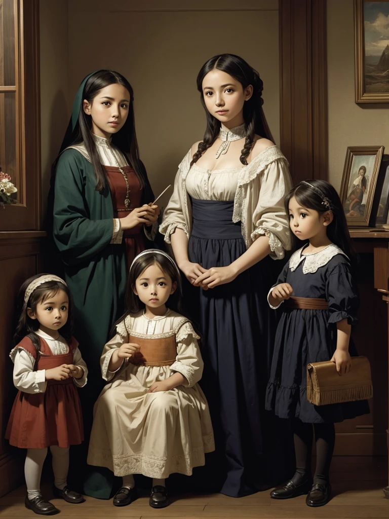 Young woman and children