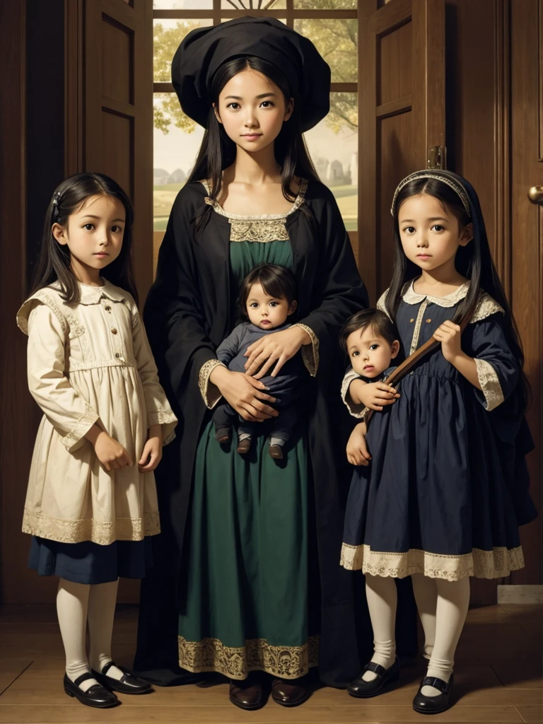 Young woman and children