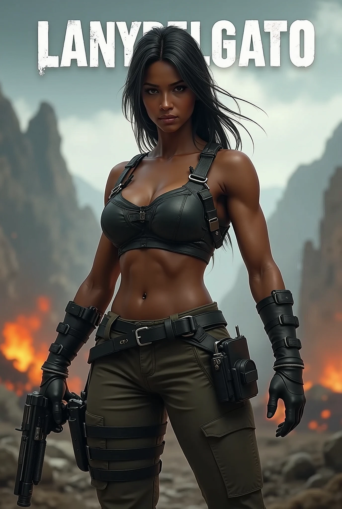 Female darkskin pubg character Put the words "Lany Delgato" on her
