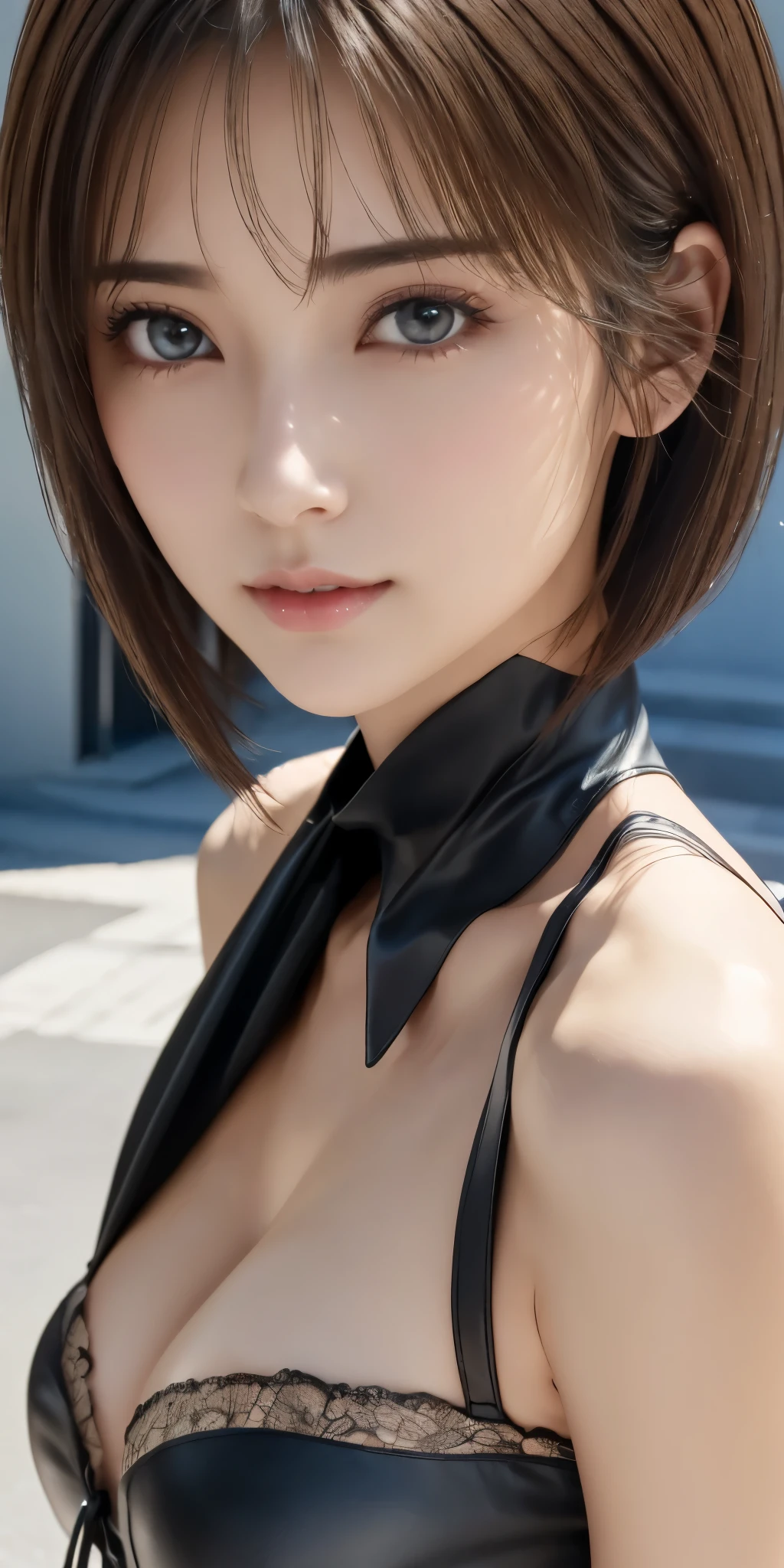 Realistic、Highest quality、Highest quality、masterpiece、Ultra-high resolution、RAW Photos、Realistic、Bright lighting、Face Light、Smooth Professional Lighting、Looking into the camera、alone、Mature Woman、Adult female、Beautiful woman、Super Beauty、Realistic肌、Moisturized Skin、Realistic eyes and faces、Perfect model body shape、Beautiful Eyes、Big eyes、Inconspicuous tear bags、inconspicuous clavicle、slim、Big Breasts、No bra、No makeup、Camel Toe、Very short hair、Black Hair、black eye、The ears are hidden by the hair、Award-winning RAW color photos of Victorian-era vampires cherrynobodysd15+ Wearing a black dress and leather corset, dark霧の村, night、an ominous、dark、Premonition, haze, moonlight, Vivid and captivating eyes, Pale skin, (Black Hair)+, Shallow depth of field, High Contrast, Backlight, bloom, chromatic aberration, Smooth, Sharp focus, Shooting with a mirrorless camera