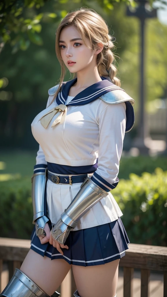 (((16K, Highest quality:1.2)))、masterpiece,(((Beautiful warrior))), (Attractive Swedish model),high school girl、(((Exquisite metal armor))), Sex with 18-year-old high school students、(((Big Breasts)))、((Large Breasts))、(Strong muscular body), (Light blonde hair),Braiding、 Braidinging、Disheveled Hair、(((with a big sword)))、(High fantasy battlefield environment), (((Education))), (((sailor uniform armor))), High resolution, (Skin Texture:1.1), Highest quality, 超High resolution, (Realistic: 1.4), RAW Photos, Nikon D850 film stock photos, 1 1 1.6 Lenses, Rich colors, Bokeh, Sharp focus, Realistic, Cinestill 800, Backlight, Rim Light, Strong sunlight, Realistic, Realistic Shadow, 3d, (Education:1.2),Hair blowing in the wind、whole body、((fitted mini skirt))、Voluminous lips、((Big Breasts))、((Large Breasts))、Cleavage、((Perfect Face))、Big eyes、Delicate eyes、Armor that fits snugly to the body、Looking into the camera、belt、Armor with intricate patterns、Upper Body、Delicate hands、((Knee-high boots))、Voluptuous body、with a big sword女子高校性、 (Ancient fantasy soldiers),(Ancient soldier armor),Combat Accessories,breastplate、