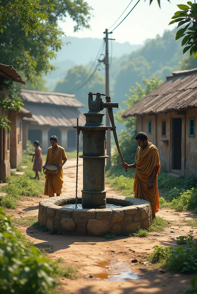 Indian tube well in village