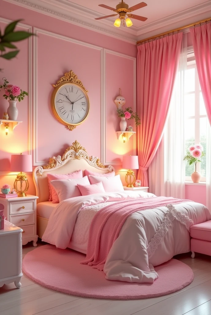 Ivory Gold,Cute pink room、princess bed,kawaii tech，Princess bed