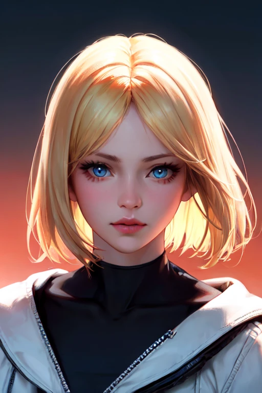 blonde girl, olhos azuis vibrantes, busto, parte superior, Serious expression, olhar em branco, Beautiful, perfeito, blonde hair, cabelo grande, dourado, dourado, sunlight, meia franja cobrindo um olho, reto, cabelos finos, rosto fino, top branco, decote, seios fartos, Perfect lips, nariz fino, delicado, Arte com trilhas de tinta, Aquarela, cores fortes, tinta suja, quebrado, pintar, Escova, (fundo branco), Dor, arte estilo yoji shinkawa