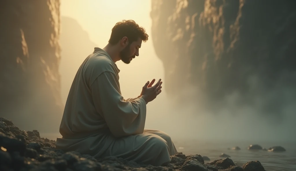 man with a deep intimacy with God on her knees man