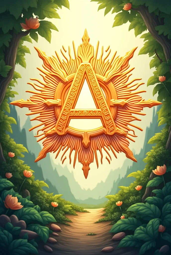 Symbol, combination of letter ‘A’ and sun , color orange, white , green
