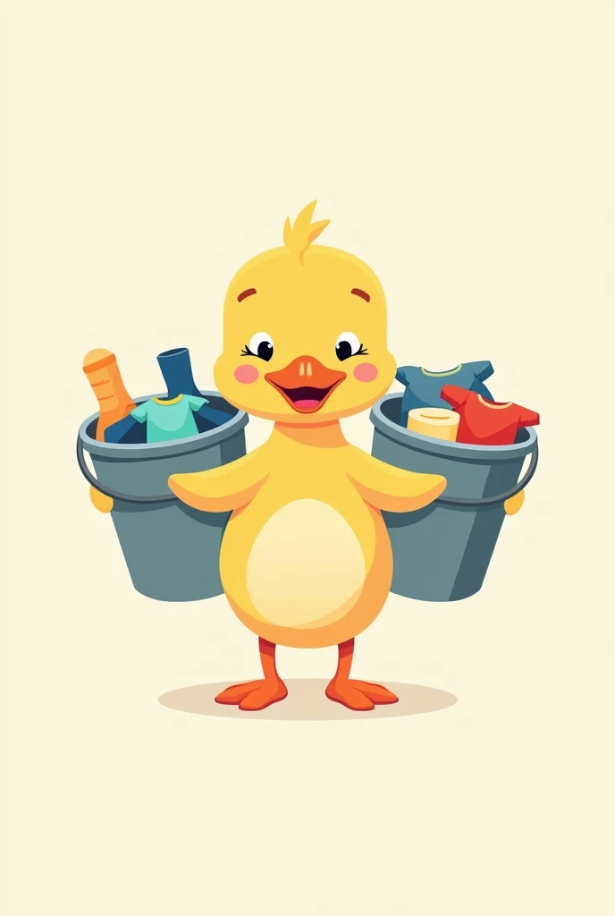 simple logo of a duck holding backets of clothes