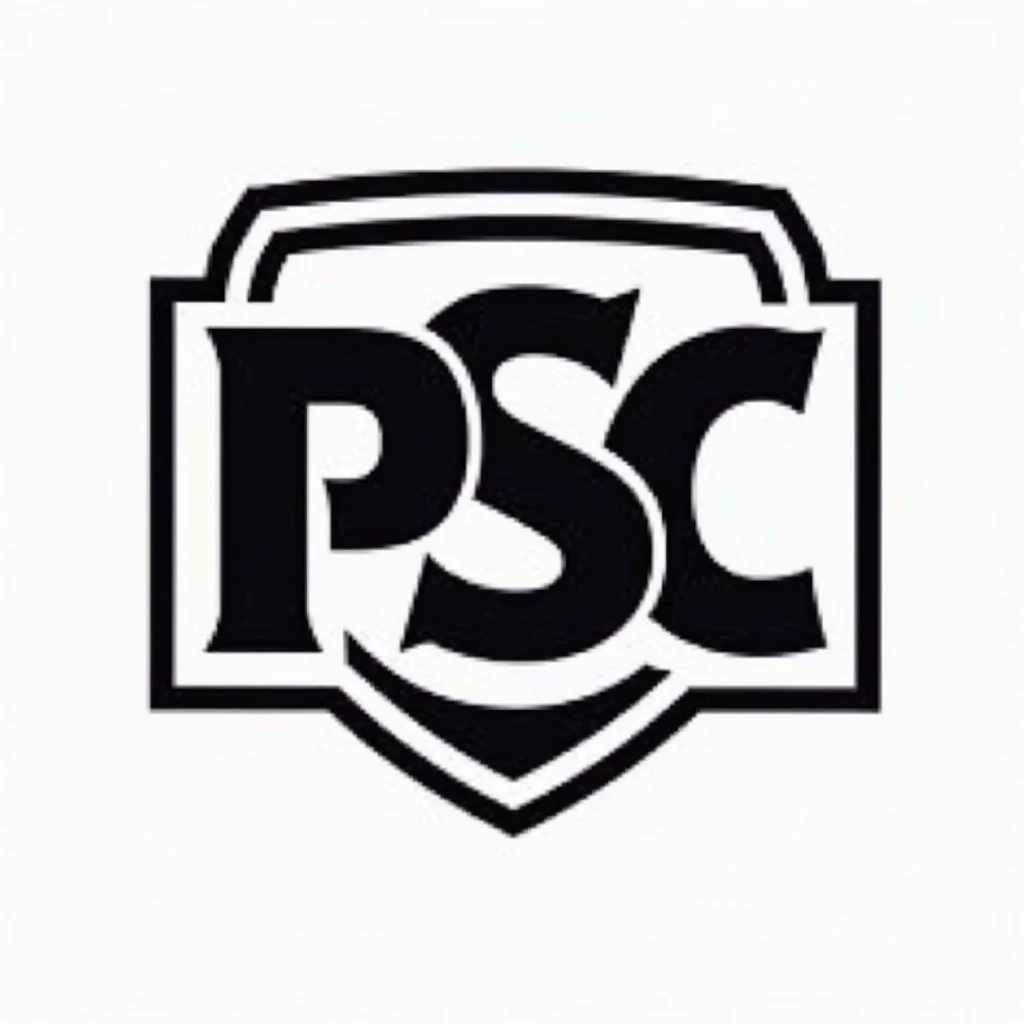 a football logo with the letters PSC in black and white


