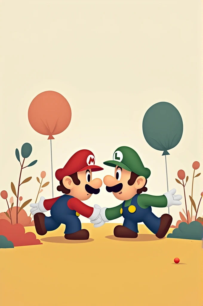 Mario Bros and Luigi, abstract cartoon with not so many colors for children not realistic