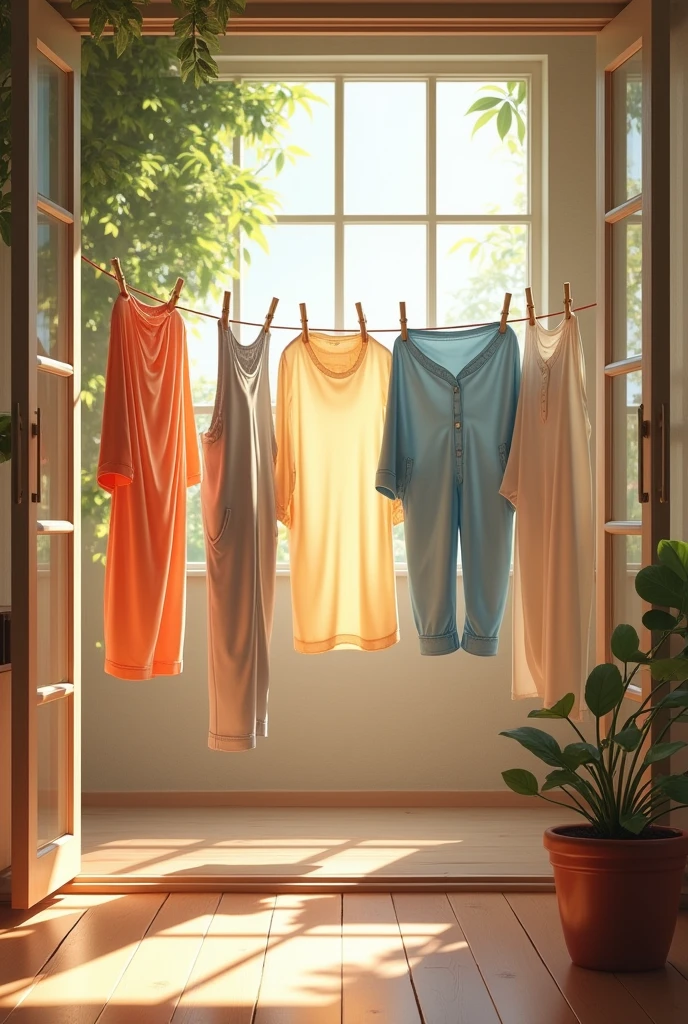 Clothes drying inside the house in shade