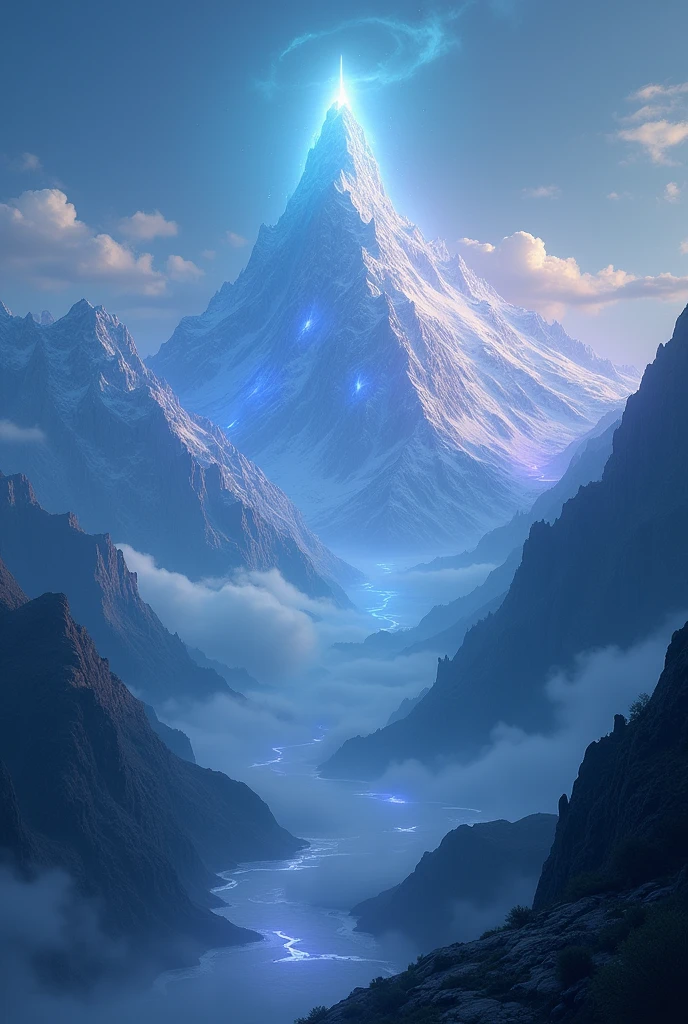 Radiant mountains that glow with an inner light, reaching towards the World of Hethem. Home to spirits of light and celestial beings.
