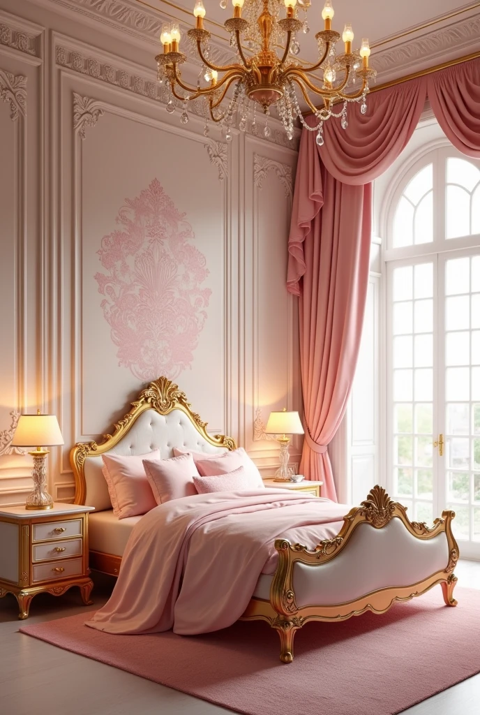Ivory Gold,Cute pink room、princess bed,kawaii tech，Princess bed，Grand European Room