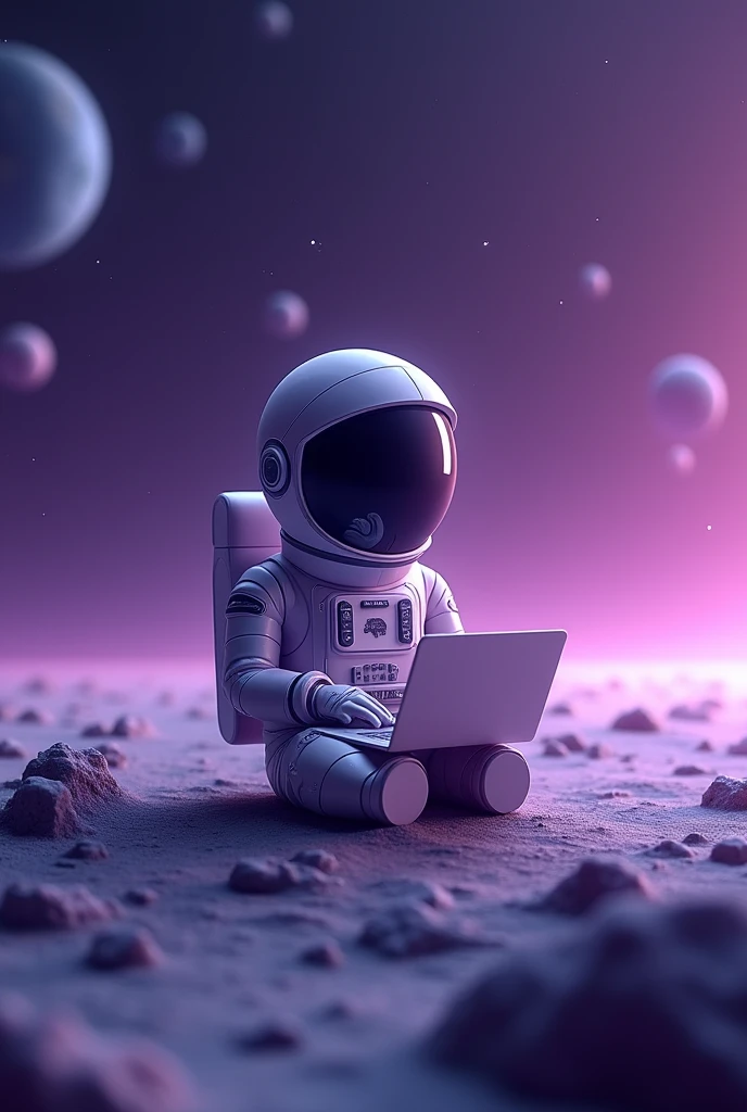 little human digital marketing specialist avatar holding laptop
astronaut in a zoom clean pose, working as a digital marketer in a galaxy backgrund, surrounded by a purple gradient background.