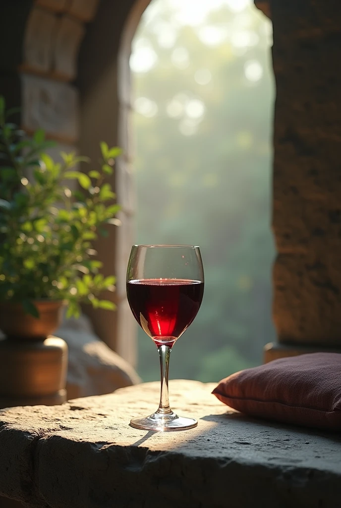 glass of red wine in a place of spiritual peace