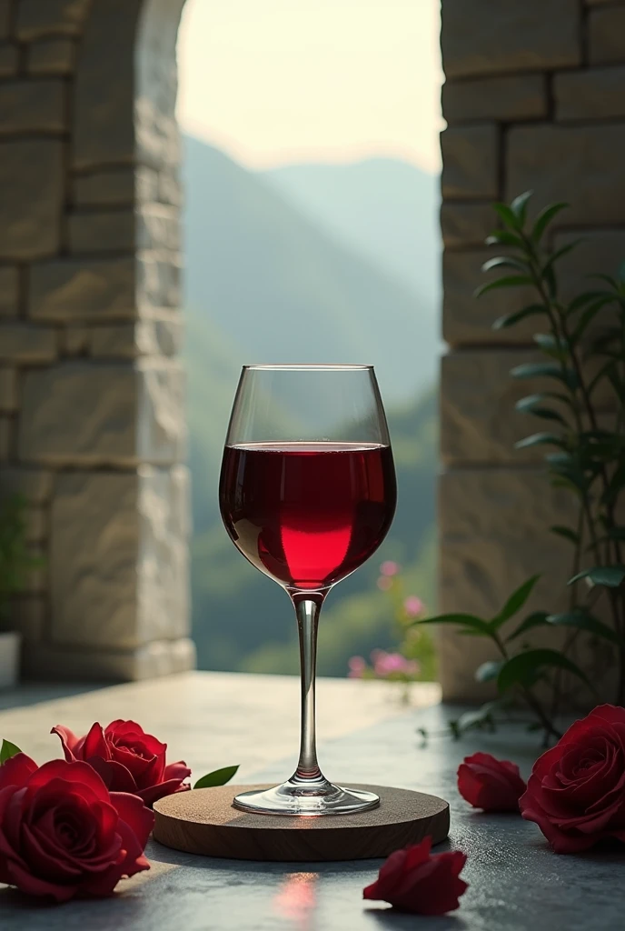 glass of red wine in a place of spiritual peace