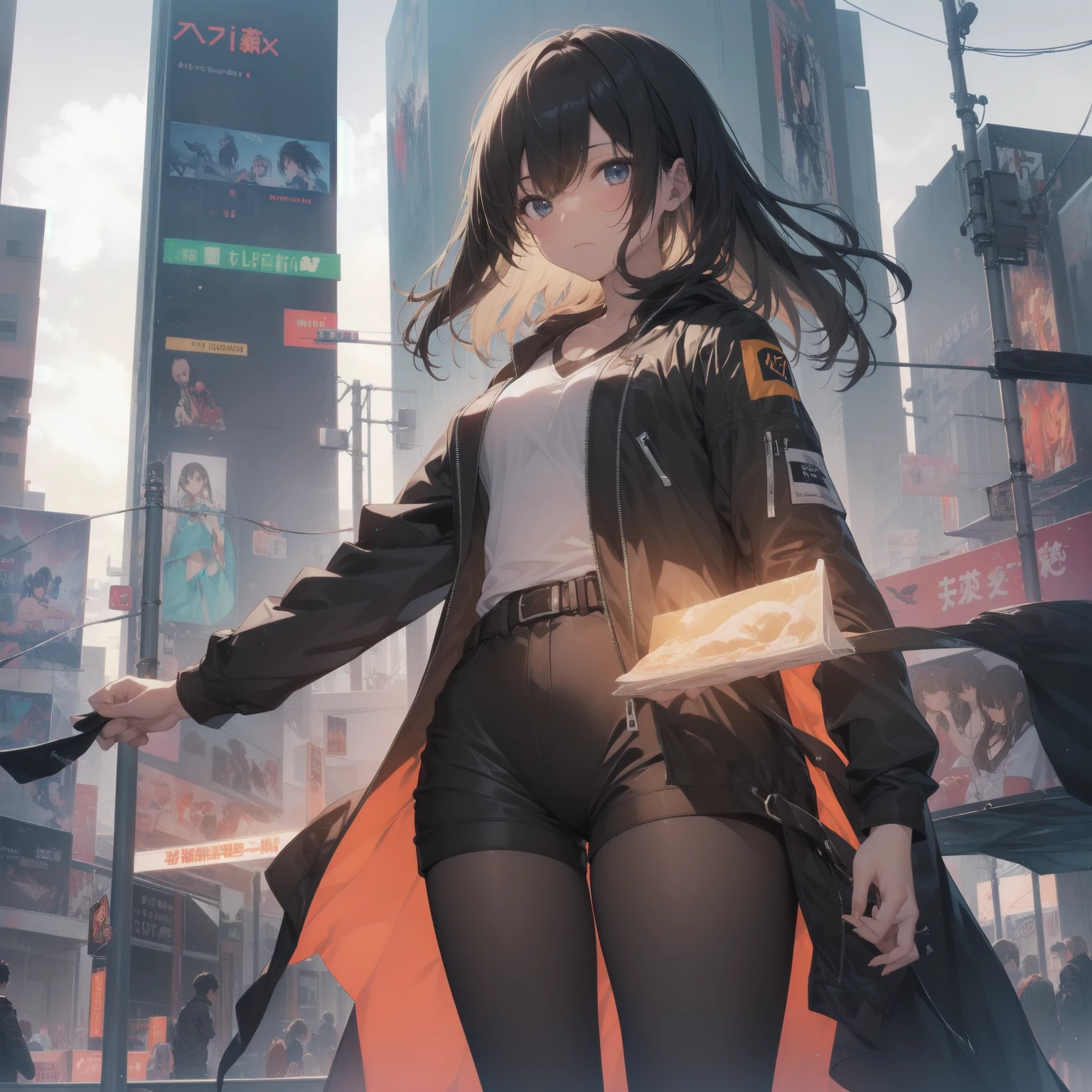 ultra-absurdres-Top quality by artist God, ultra-detailed, high resolution, anime moe artstyle, best anime 8k konachan wallpaper, pixiv contest winner, pool:2810, perfect anatomy,break, 1girl, (Please draw a girl dynamic action to skyscraper alone. )break,(Solo,little female, 16-year-old:1.3),Full limbs, complete fingers, cyberpunk, (very short hair), pixie cut, medium breasts, beautiful (well-shaped) breasts, groin, butt, small black eyes, beautiful detailed eyes, well-proportioned iris and pupils, expressive eyes, highres detailed hair, expressionless, bodysuit, plugsuit, (Detailed Lighting), (Detailed background), in the cityscape. break,super detailed skin, Best sexual lighting powered by famous artist, 8k,beauty illustration,photoshop_(medium),very aesthetic,break,((artist:izumi_tsubasu )), artist:clamp ,artist:carnelian ,artist:kantoku ,