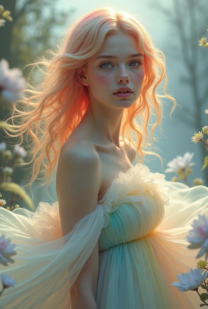 Rainbow haired in fluffy dress
