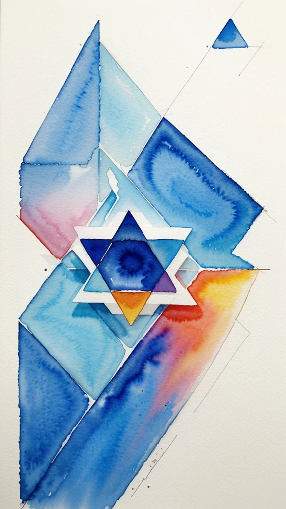 geometric abstraction: This style creates visually striking and structured watercolor compositions、using geometric shapes and patterns、.。rhombus、high density、Detailed