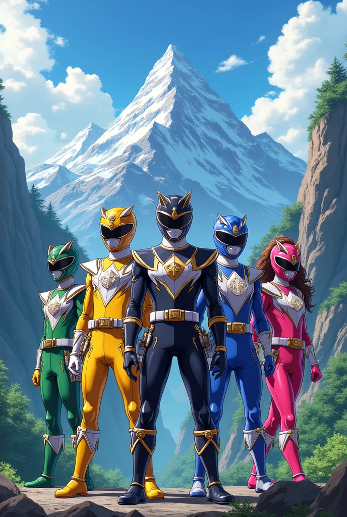 Super Sentai, Mountain motif, Group of 5, 1st person red, 2nd person blue, 3rd person yellow, 4th person black, 5th person pink
