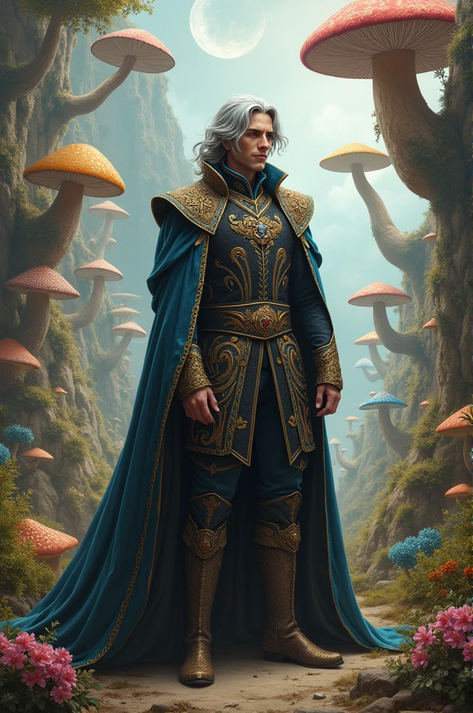 A prince with gray hair and black locks who is in Wonderland