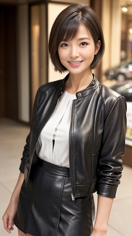 


最high quality, 8k, Vibrant, Sharp focus, high quality, High resolution, Middle-aged women, Mature Woman, 55 years old, (Whole Body Ezbian), (High heels face detail, Highly detailed eyes, Plump figure、Plump face、((big 1.6))、(((Large Breasts)))、((Black leather clothing))、bustling street、Random Hairstyles、A kind smile、(Leather Fashion、leather jacket、Leather skirt、boots、)、