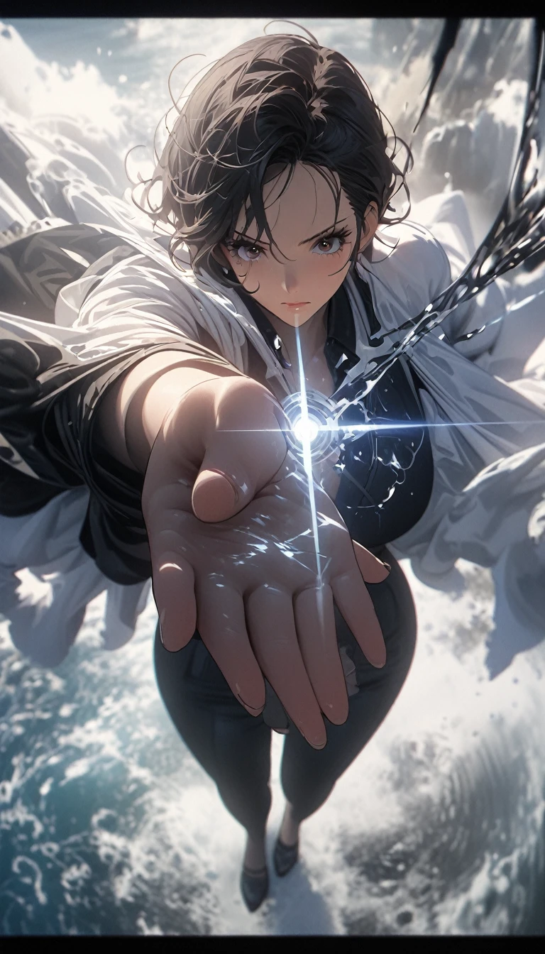 Beautiful Commoners、Perfect Face、Loose depiction、Eyes are a hollow focus、rough、one piece、Hand in hand、Looking down from a distance、close、Rimlight transparent special effect,Full body portrait,OC Renderer,Octane Renderer,Pure white background, Attention to detail, 4K, masterpiece.