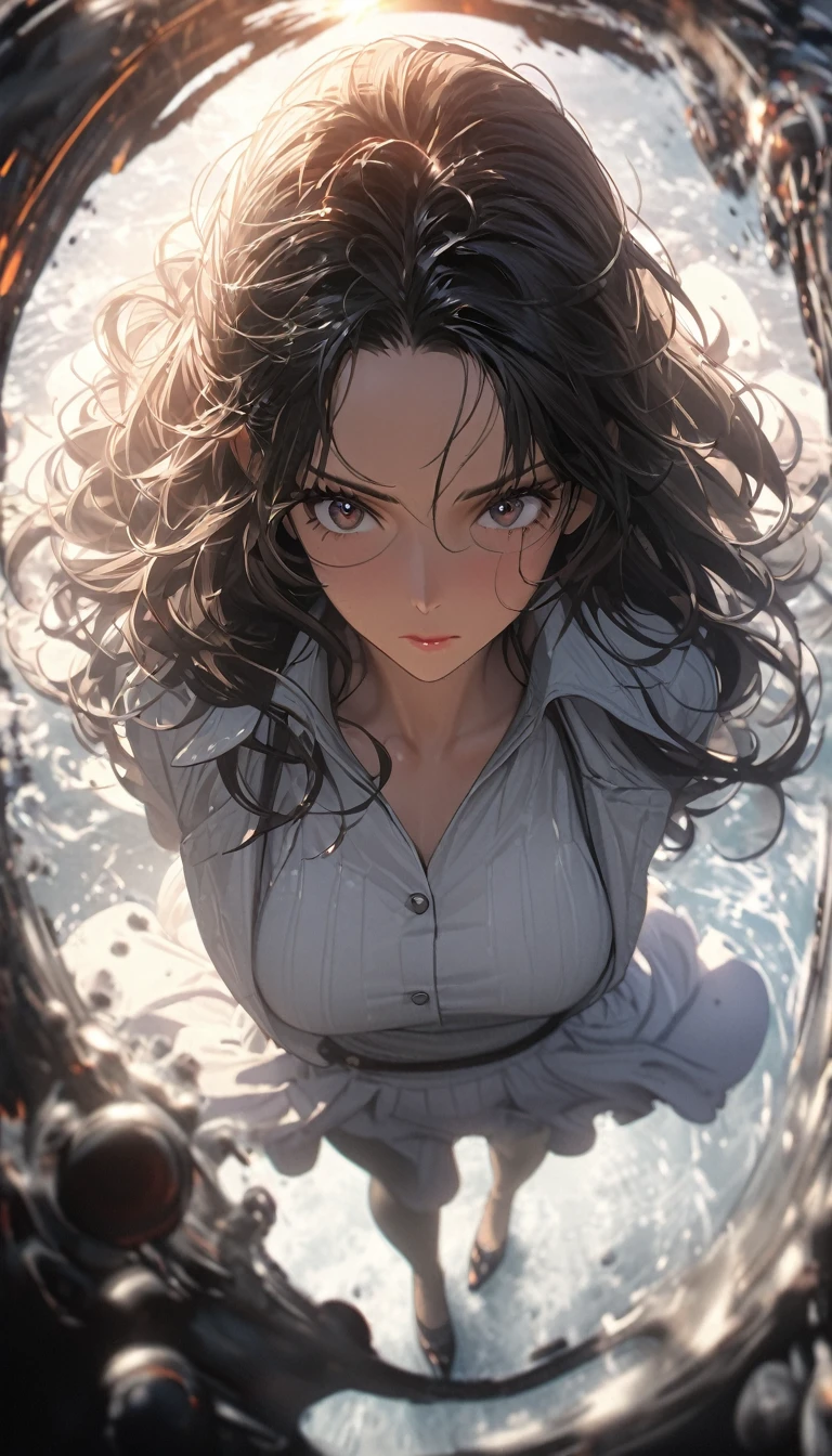 Beautiful Commoners、Perfect Face、Loose depiction、Eyes are a hollow focus、rough、one piece、Hand in hand、Looking down from a distance、close、Rimlight transparent special effect，Full body portrait，OC Renderer，Octane Renderer，Pure white background， Attention to detail, 4K, masterpiece.