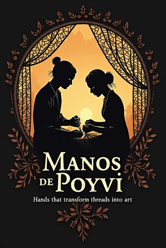 A logo for a company whose name is Manos de poyvi, The logo can have silhouettes of hands working on a fabric of poyvi threads, with details of threads and textures that highlight the craftsmanship,  The image must have the name of the company, which is Manos de Poyvi, The company&#39;s slogan is Hands that transform threads into art, that the image has the name of the company and the slogan 