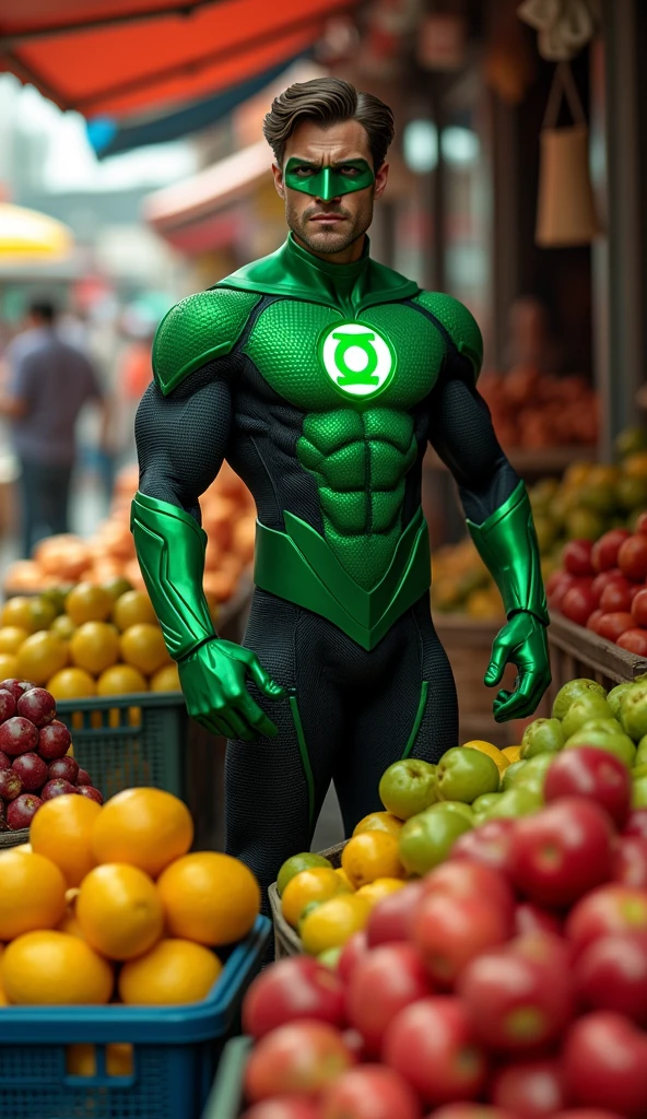 Avocado-themed male superhero in action healthy demonstration