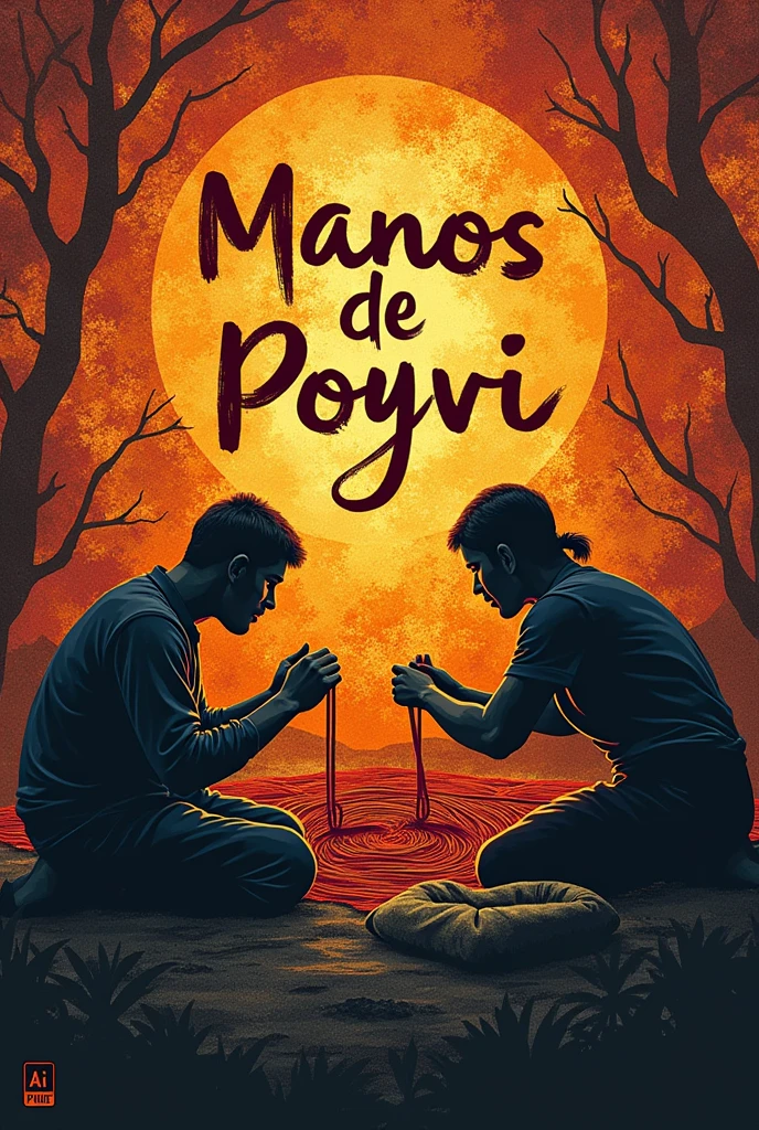 A logo for a company whose name is Manos de poyvi, The logo can have silhouettes of hands working on a fabric of poyvi threads, with details of threads and textures that highlight the craftsmanship,  The image must have the name of the company, which is Manos de Poyvi, The company&#39;s slogan is Hands that transform threads into art, that the image has the name of the company and the slogan 