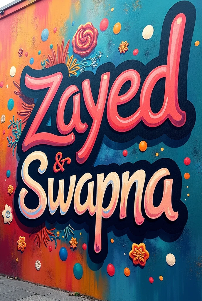 Zayed + Swapna designer artist written in big letters on the wall.