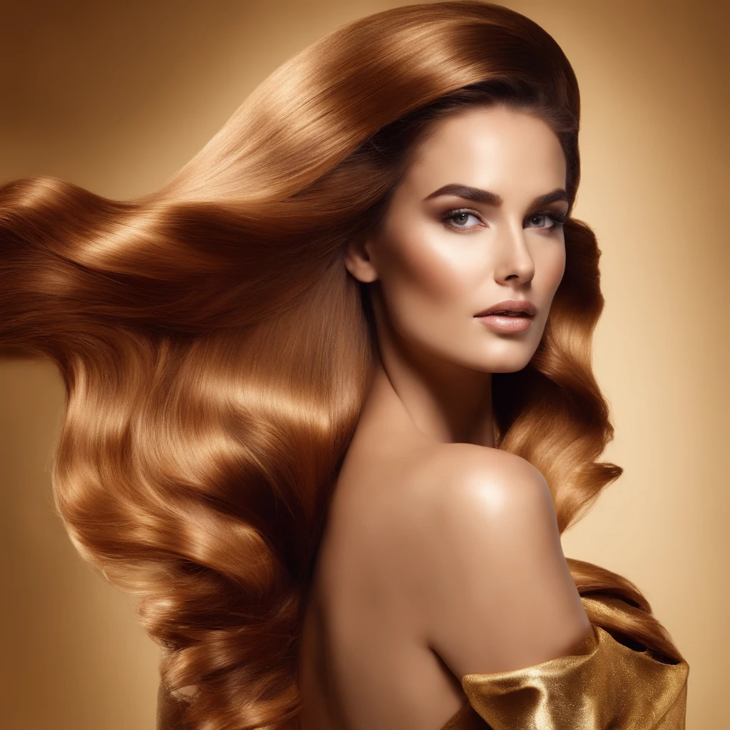Create a hair massage product with a gold and brown theme for an advertisement.