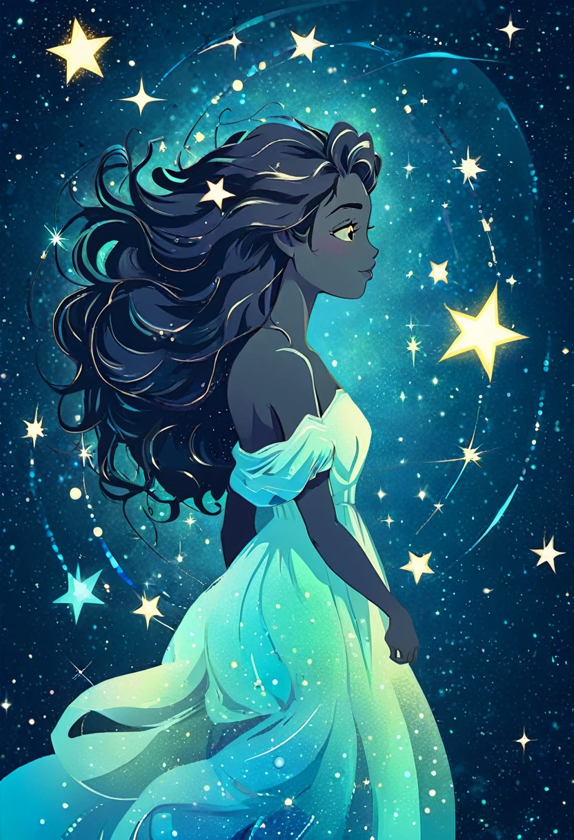 virgem zodiac sign silhouette composed by bright stars. Cosmic background
