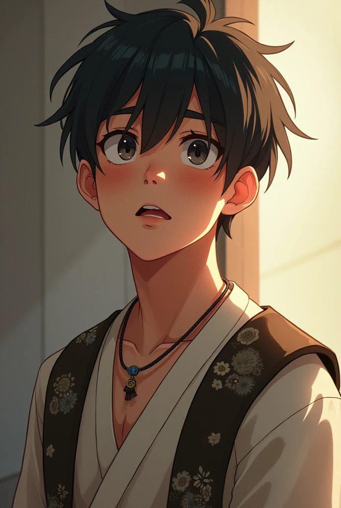 Age: Young adult.Build: Lean and somewhat rugged, reflecting his internal struggles and the weight of his responsibilities.Clothing: Simple, possibly traditional or semi-modern attire, indicative of his middle-class status. This could include items like a basic shirt and trousers, with subtle traditional elements like patterns or accessories that reflect his cultural background.**2. Facial Expression:Primary Expressions: Frustration, contemplation, and eventual understanding. His face should be expressive, capable of conveying a wide range of emotions from anger and sadness to eventual acceptance and resolution.Eyes: Dark and expressive, showing depth and internal conflict.**3. Cultural Elements:Accessories: Consider including small traditional accessories, such as a necklace or bracelet, which tie back to his cultural heritage and personal history.
