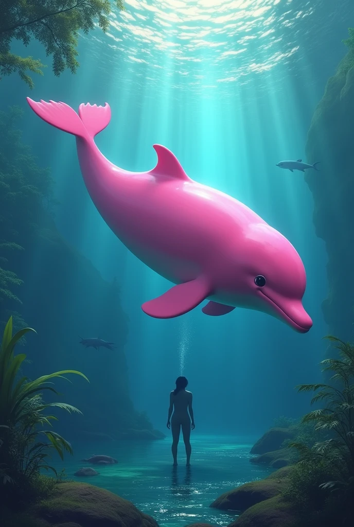 Pink-colored boto next to a man