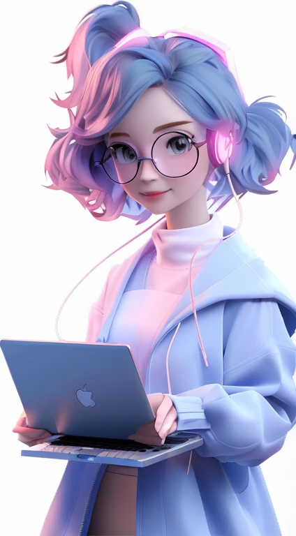 Anime girl with blue hair and glasses , happy amd smile, anime styled 3d, Anime style. 8K, Stylized anime, render of a cute 3d anime girl, Digital anime illustration, Realistic anime 3 D style, digital art render, Digital art style, style of anime4 K, Guviz-style artwork, 3 d render stylized