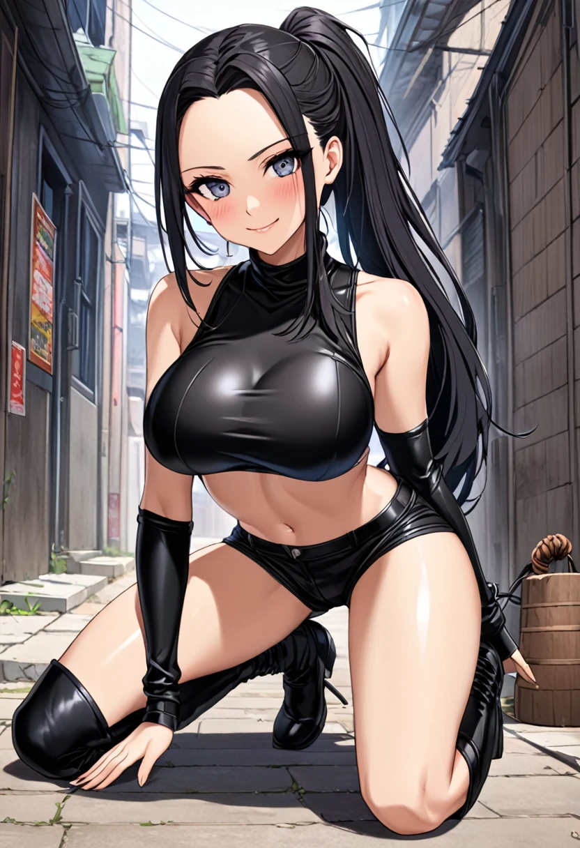 1girl, solo, (((full body))), ((((wearing knee protectors and arm protectors)))), masterpiece, (high detail:1 1), Rough face, Natural skin, high quality, Hinata, black hair, (((long hair))), ((French braid hair)), detailed hair， white eyes，（Big breasts:1.2 ），( smile:1.2），Face blush，（cleavage:1.4），Sexy figure, perfect bodies, beautiful eyes, (Detailed face and eyes), (face: 1 2), voices, Extra, real photo, ... ... ........... PSD, sharp focus, contrast lighting, Delicate skin, High definition 8K, incredible details, realistic, professional photo shooting, 8K UHD, SLR camera, soft lighting , high high quality, film grain, Fujifilm XT3, magic, particle FX, (((sitting on the bench))), (((show vagina and nipples))), (((show armpit))), (((very sweaty armpit))), (nipples), (((show armpit))), ((very steamy armpit)), ((((show vagina, pussy)))), NSFW, ((((pubic hair)))), ((((hairy vagina)))), ((((hairy armpit))))