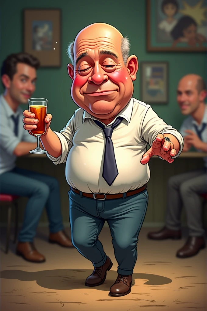 Cartoon of a bald man nearly passing out from being drunk