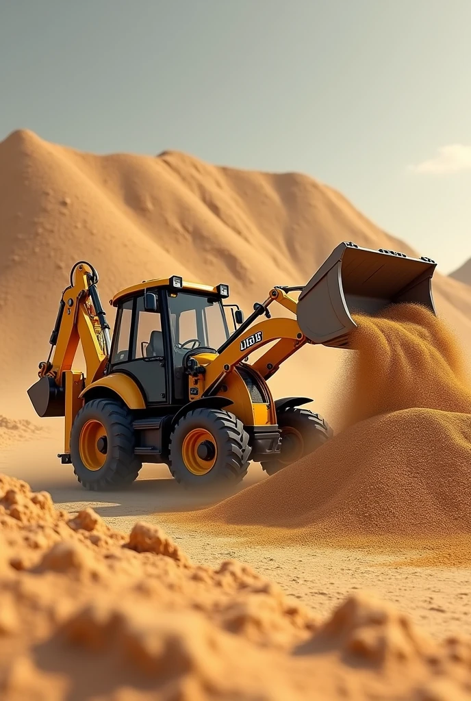 Sand filling from sand pile JCB