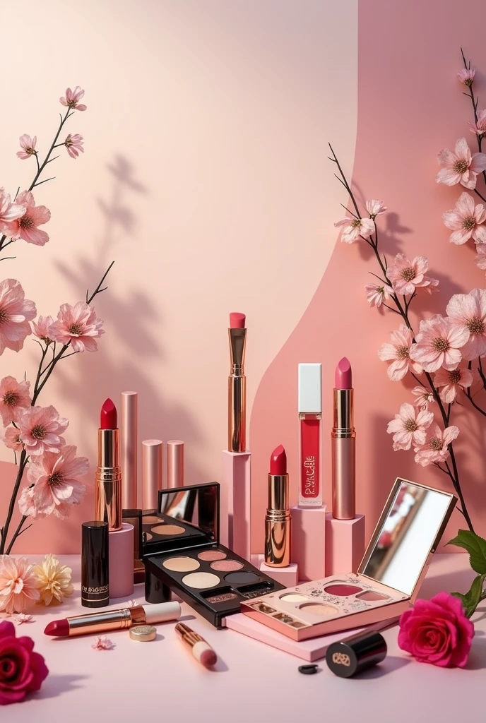 Makeup products with aesthetic background