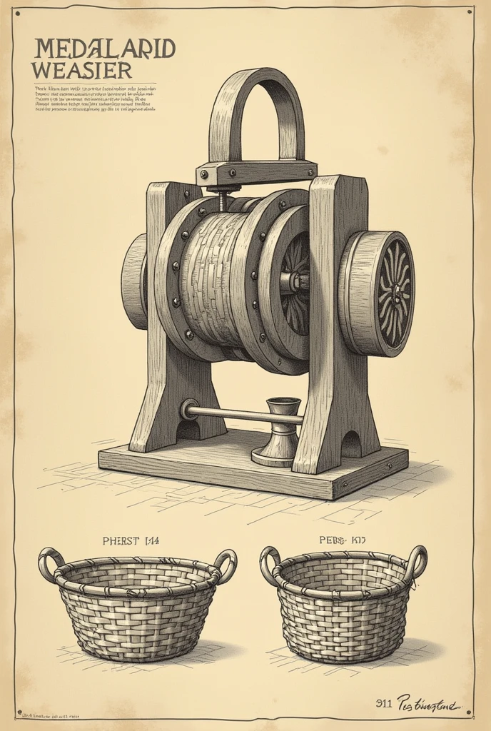 Create a simple and detailed outline ( front, top and side view) or blue print of mini machine weaver to create basket that can be used to make by a student/beginners.