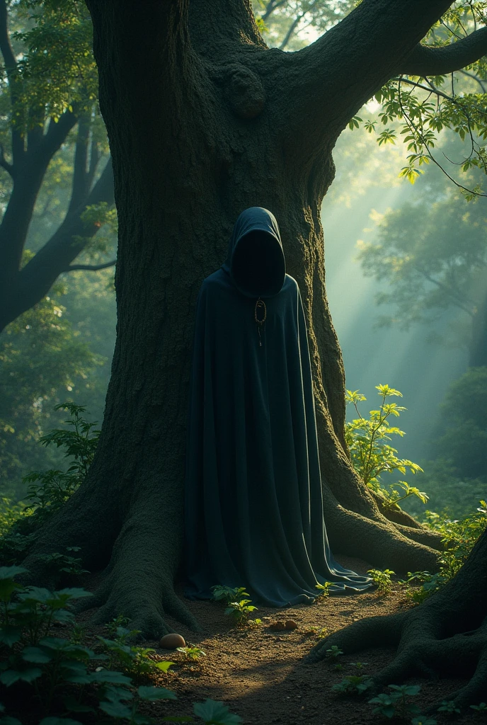 A  hiding behind a tree 