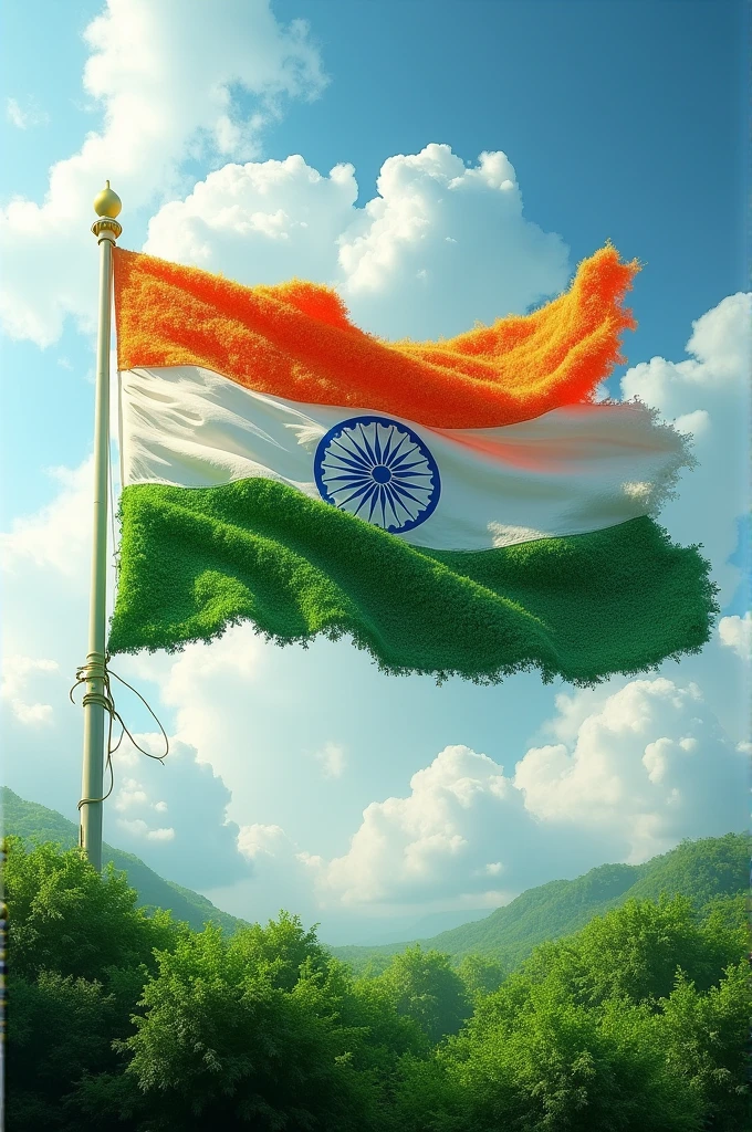 Indian flag made by clouds and Greenery