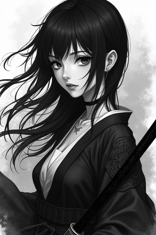 black and white samurai anime portraits hd, in the style of gothic surrealism, charming character illustrations, charming anime characters, womancore, eerily realistic, 32k uhd, sailor moon manga style