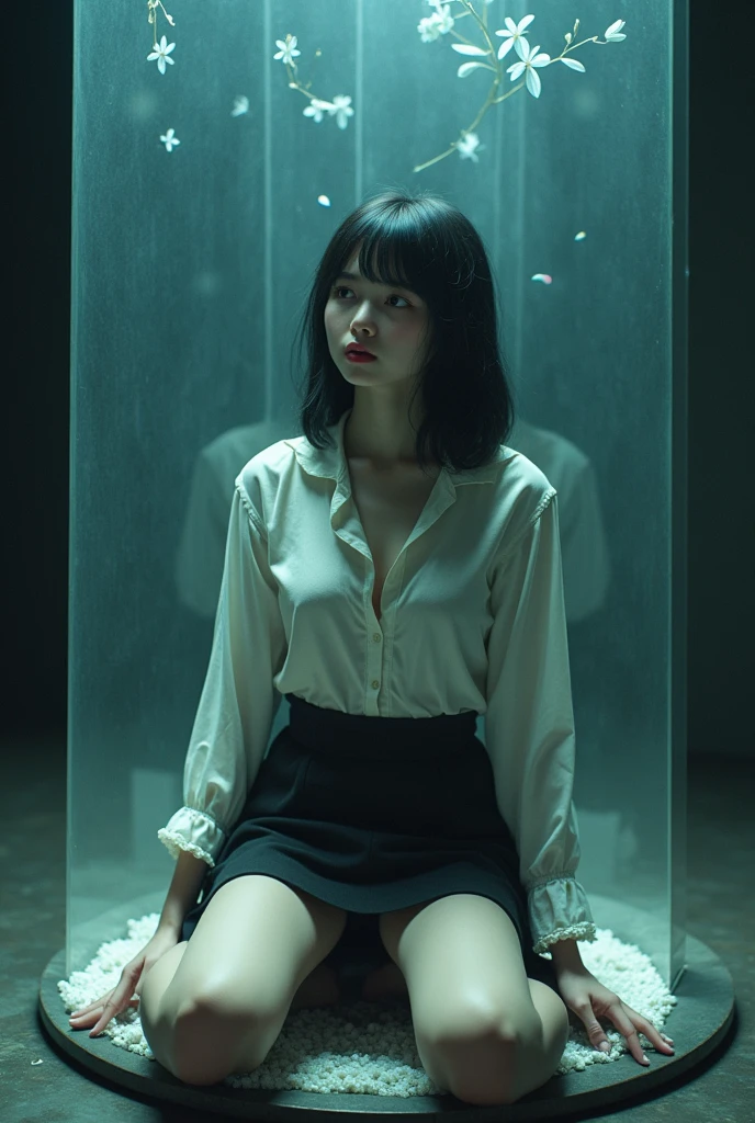 {{{{{3,318 trillion pixels high resolution, nsfw, Realistic scenery and lovely girl, In this scene the heroine is chosen as a human pillar and sealed in a kneeling posture with her legs spread in an M-shape where she is raped endlessly while staring blankly into the void, A full whipped deep cleavage rapidly emerged, the charm she exudes spurs forces her to lift her legs and open her legs and continues to fuck, thicken the lips look pretty, Boobs are fluffy and bouncy, Tits that get rounder bigger her deep tight cleavage}}}}},{{{{{A neat girl who stands on her knees and opens her crotch traces her crotch with her fingertips and with a faint moan experiences her first climax and becomes a little more mature and innocent masturbator, white cheeks, The moment when the eyes of the heroine's girl are replaced with kaleidoscopic irises, magical in a romantic Cylindrical crystal herbarium showcase filled with female hormone, Herbarium-soaked her tits become so plump that they break the blouse of an even smaller-sized girl and her hair grows longer and sexier while she still looks like a girl, Cuteness preserved forever shining in exchange for life from her, wearing cute ribbon blouse and skirt, frills scrunchie on her wrist, her beautiful slender underbust, slender curvy cute waistline, an lewd fetish for lips and necks and waistlines, her clearer nip line from underbust to hips, gloomy straight black wig, thick vivid lips}}}}},{{Extremely detailed}},{{{{{heroine girl's Sexually unused body with pure and innocent aura}}}}}