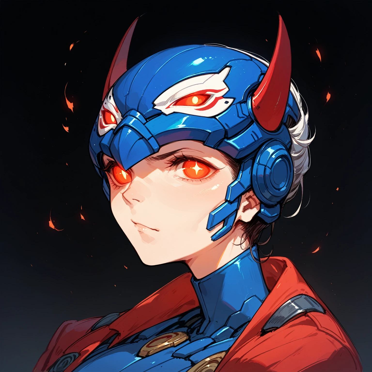 Anime Style,Mechanical Hannya Mask,A woman wearing a Hannya mask,Glowing Eyes、Iron Man Mask,Mask covering the mouth,