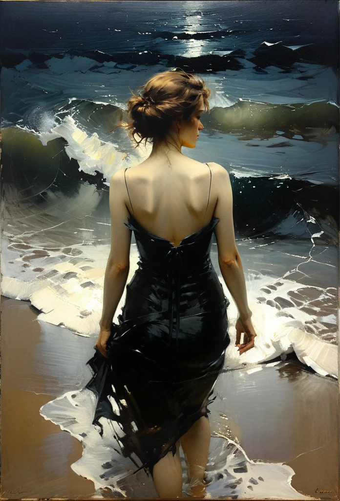 of the sea. Masterpiece. Best quality. Beautiful cinematic impressionistic painting, Dark dramatic character, of the seain the style of Jeremy Mann and Charles Dana Gibson, Mark Demsteader, Paul Hedley. of the sea