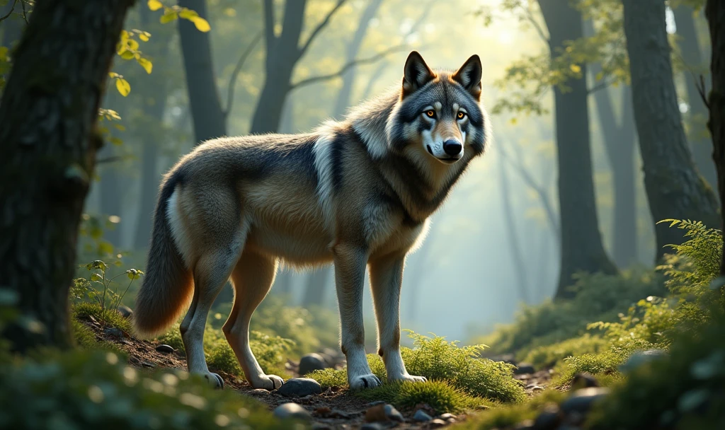 (photorealism:1.2),natural forest wolf